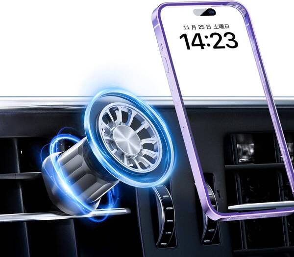 スマホホルダー 車 マグネット 超磁力 最強安定感 360度回転 携帯ホルダー 吹き出し口 MagSafe対応 強化金属