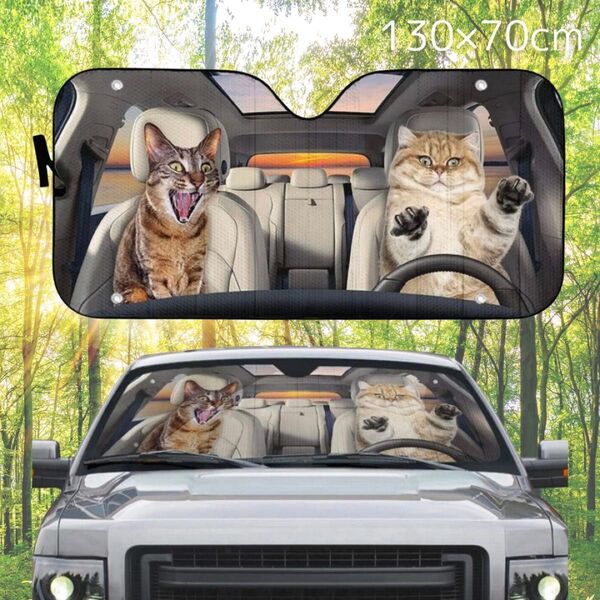 車用サンシェード 猫 ねこ ネコ 130×70 紫外線対策 日よけ 遮光 高品質 窓ガラス 日焼け