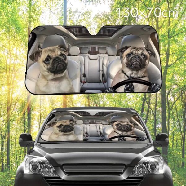 車用サンシェード 日よけ 紫外線対策 コンパクト収納 犬柄 ペット 簡単取付 130×70 イヌ いぬ 日焼け