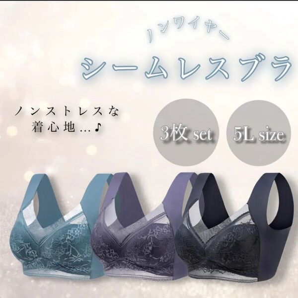 ノンワイヤー ナイトブラ シームレスブラ 着痩せ 胸を小さく見せるブラ 伸縮性 楽 通気性 快適 5L 3枚セット