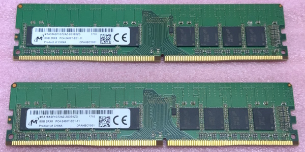 ∠Micron MTA18ASF1G72AZ-2G3B1 2枚セット *PC4-19200/DDR4-2400/PC4-2400T ECC Unbuffered 288Pin DDR4 UDIMM 16GB(8GB x2) 動作品