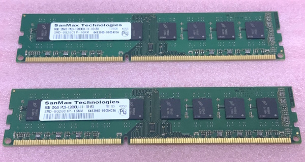 ■SanMax SMD-8G28C1P-16KM 2枚セット - PC3-12800U/DDR3-1600 Micronチップ 240Pin DDR3 UDIMM 16GB(8GB x2) 動作品