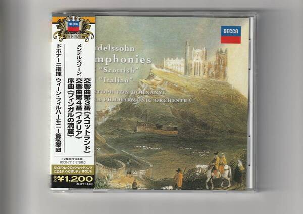 帯付CD/ドホナーニ指揮VPO メンデルスゾーン/交響曲第3番 スコットランド、第4番 イタリア 他 1995年発売 POCL3912、定価1,300円。