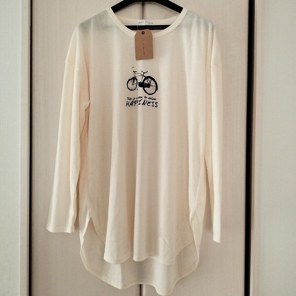 難あり 新品【Lサイズ】KEITH VALLER レディース 長袖Tシャツ トップスチュニック ビッグTシャツ ゆったり大きめ 3468 ロングTシャツ自転車
