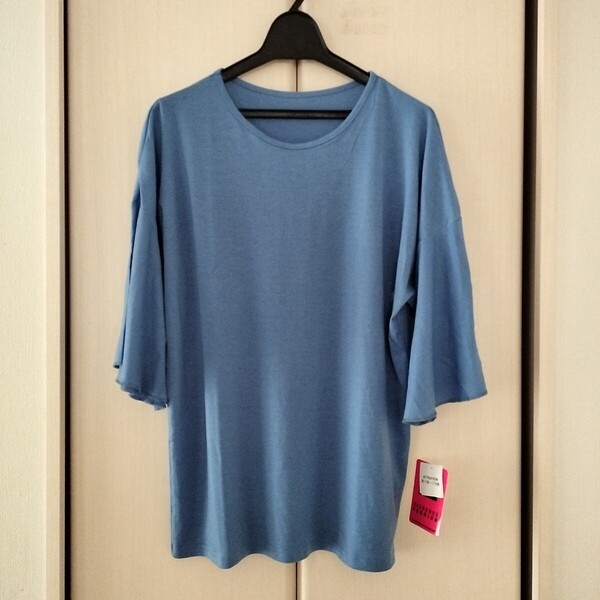 【M~Lサイズ】Siantz 新品 半袖カットソー Tシャツ 丸首 レディース トップス ミセス 関西ファッション連合 23104 水色 青系 ルームウェア