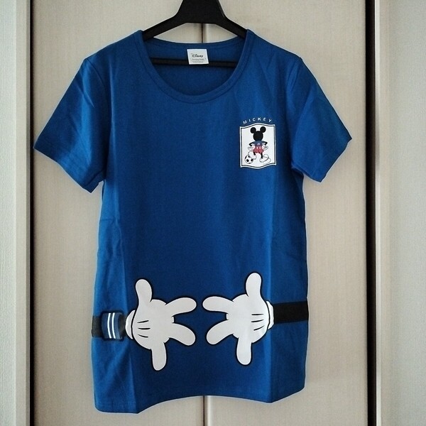 新品 難あり 【Mサイズ 】 ベルメゾン サッカー応援ディズニーTシャツ ミッキーマウス 青 レディース 半袖Tシャツ 送料無料