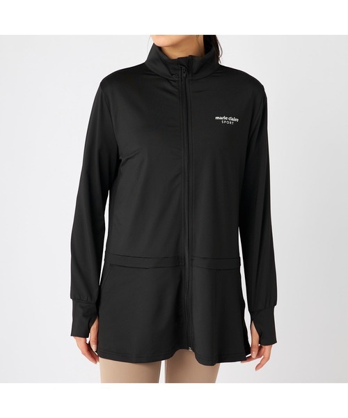【LLサイズ】新品 マリクレールスポーツ marie claire SPORT 接触冷感 ロング丈UVカットジャケット ラッシュガード 415702 黒 アウトドア