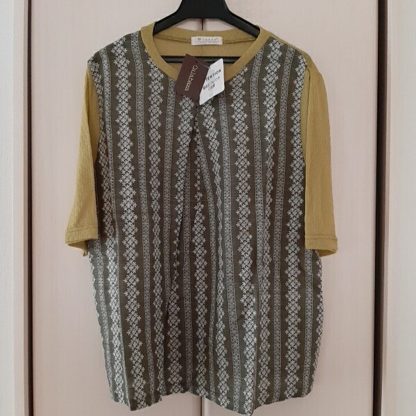 新品タグ付【M~Lサイズ】VANZA Calabaza カラバサ 半袖カットソー ミセス レディース エスニック風 黄緑 イエロー グリーン 送料無料