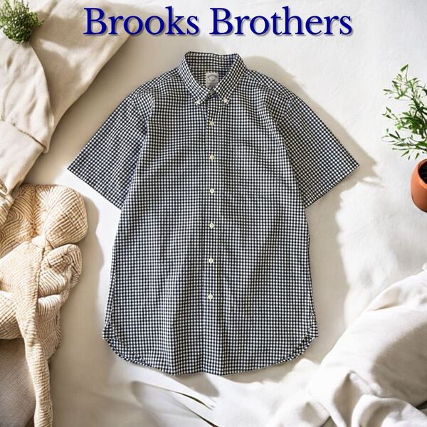 美品 Brooks Brothers ギンガムチェック 半袖 ボタンダウンシャツ マチ付き 正規 ブルックスブラザーズ チェック柄 メンズ BROOKS BROTHERS