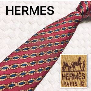 HERMES エルメス ネクタイ レジメンタルストライプ ベルトのツイスト シルク100% フランス製 7021 TA レッド ビジネス