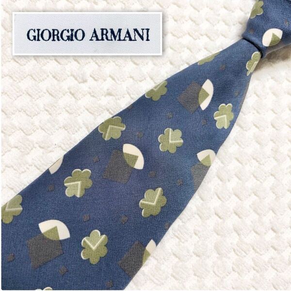 GIORGIO ARMANI ジョルジオアルマーニ ネクタイ 総柄 シルク100% イタリア製 ブルー系 ビジネス