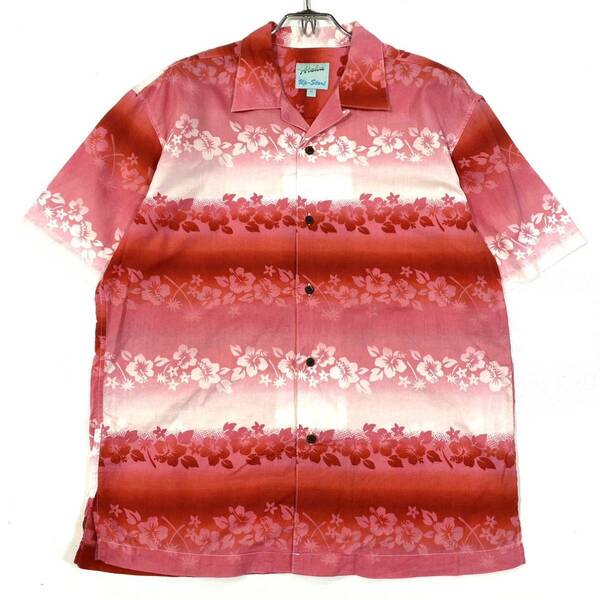 $ 極美品 $ 激レア ヴィンテージ■ Aloha Up-Start ■ アップスタート■ ハワイ ハイビスカス柄■ アロハシャツ■ メンズ M■綿■ レッド