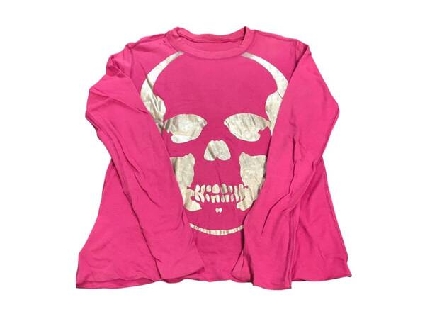 $ 美品 訳あり $ レア♪■ Lucien pellat-finet ルシアンペラフィネ■ スカル柄 ■ 長袖 ロング Tシャツ ■ M ■ ベリーピンク■ 古着■ 夏
