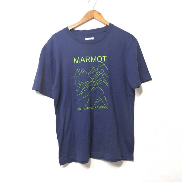 【送料無料】マーモットTシャツ/XLサイズ 紺色 アウトドア 綿ポリエステル混合 marmot 毛羽立ちあり