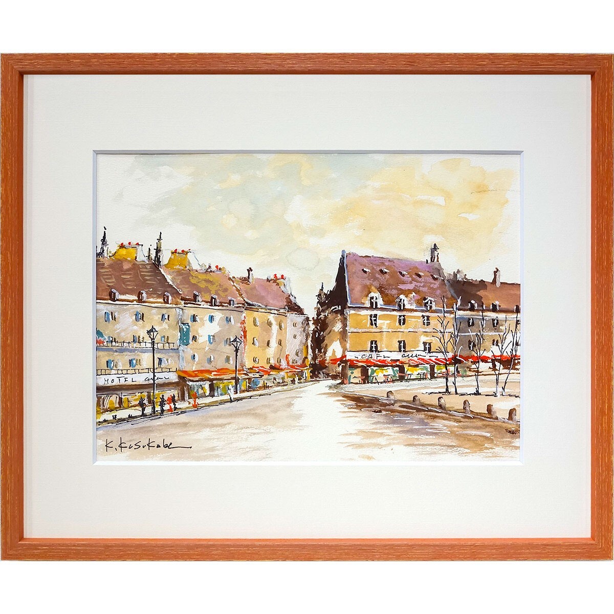 油絵　日下部 寛/プロバンスの村　オリジナル　額装 油絵 日下部 寛/プロバンスの村 オリジナル 額装