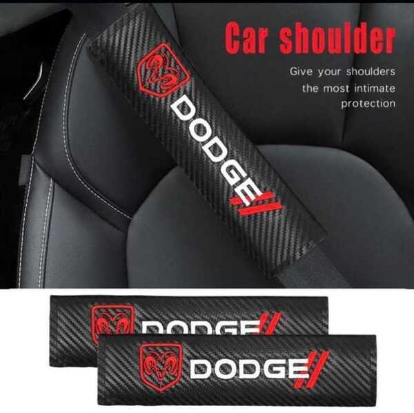 ネコポス送料無料 シートベルトカバー ダッジ DODGE カーボン調 シートベルトパッド 2個セット チャレンジャーナイトロ ラム ロゴ