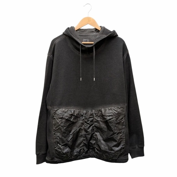 C.P. COMPANY シーピーカンパニー 07CMSS275A スウェット パーカー 裏起毛サイズXXL 異素材 切り替え プルオーバー ブラック 製品洗い