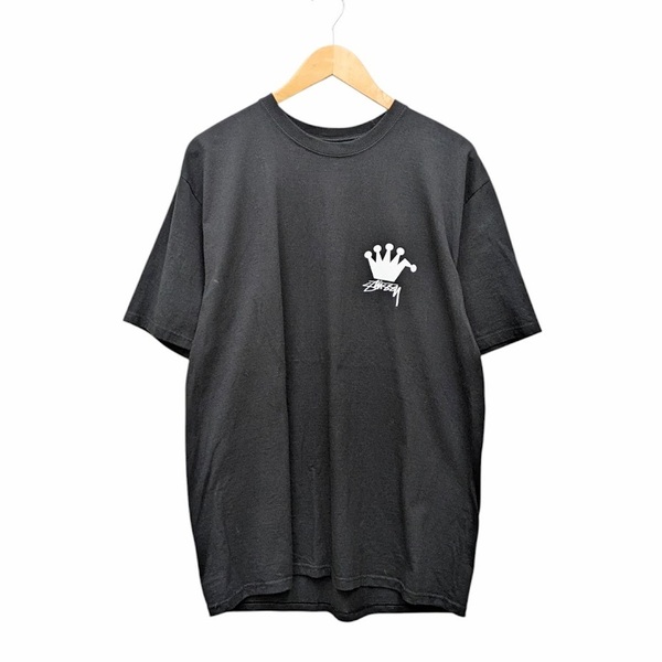 STUSSY Stussy ステューシー 折れクラウン バックビッグプリント Tシャツ ブラック サイズ L