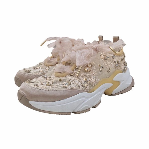 RANDA 20th Anniversary ランダ 20周年ビジュー×レース スニーカー ピンクベージュ系 PH12015M2A サイズ M