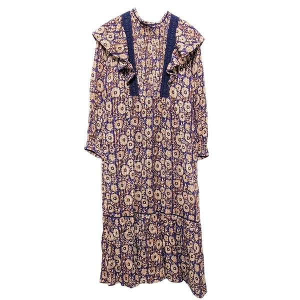 23AW NE QUITTEZ PAS ne Quittez pas COTTON LUREX STRIPE FLOWER PRINT FRILL DRESS ヌキテパ フラワープリント ワンピース 010432GD2
