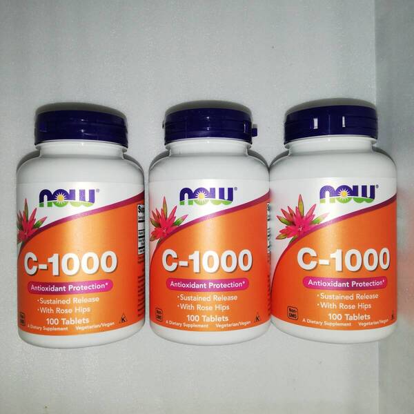 【3個セット】ビタミンC-1000 1000mg ローズヒップ 25mg タイムリリース 100粒 NOW Foods ナウフーズ【新品・送料込】
