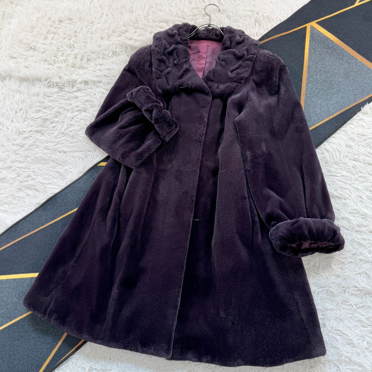 【美品・希少カラー】ミンク ファーコート 毛皮パープル 紫　L 美品・希少カラー】ミンク ファーコート 毛皮パープル 紫L