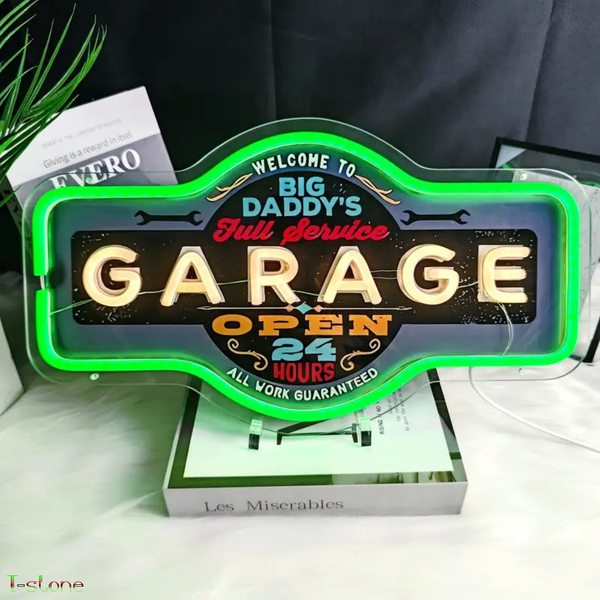 ネオンサイン GARAGE OPEN看板 カーショップ LED看板 アメリカン雑貨 お洒落 インテリア 高級 ウォールディスプレイ 男の隠れ家 雰囲気照明