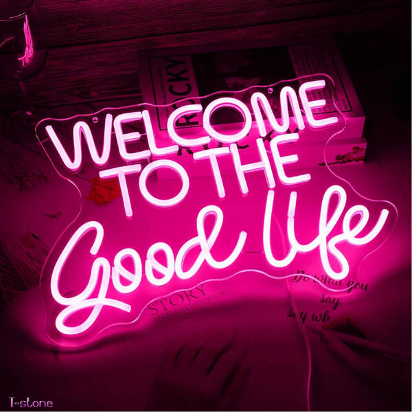 ネオンサイン LED看板 お洒落な英文字「Welcome to The good life」ピンク BAR 寝室インテリア ユニークな贈り物 ディスプレイ 雰囲気照明