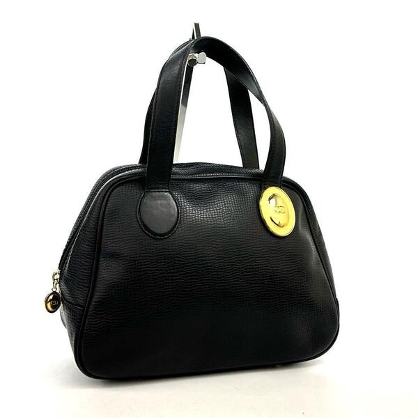 美品■Christian Dior クリスチャンディオール ディオール ハンドバッグ CD金具 ゴールド金具 オーバル レザー ブラック ユニセックス