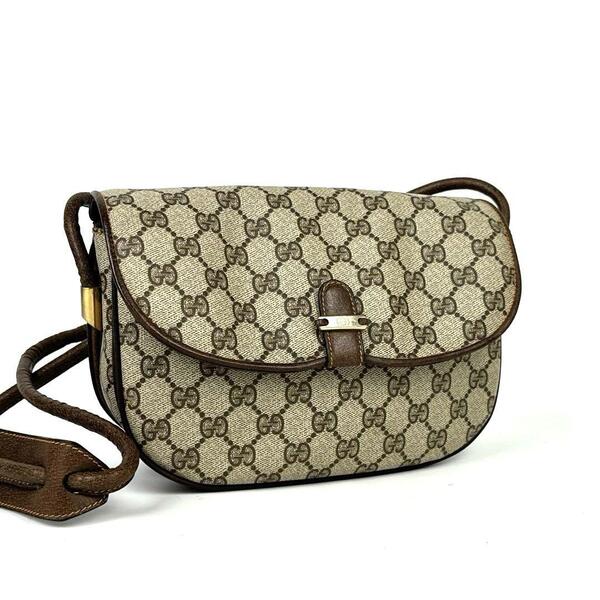 希少■GUCCI グッチ ショルダーバッグ クロスボディ 肩掛け 斜め掛け GGスプリーム PVC レザー ブラウン メンズ レディース ユニセックス