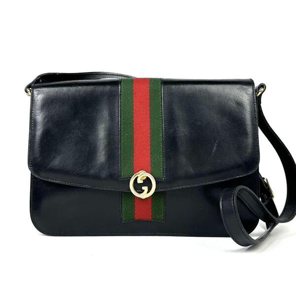 美品■GUCCI グッチ ショルダーバッグ クロスボディ 肩掛け 斜め掛け GGスプリーム シェリーライン ゴールド金具 ブラック ユニセックス