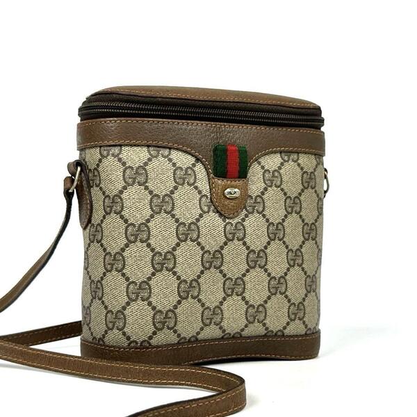 美品■GUCCI グッチ ショルダーバッグ クロスボディ 肩掛け 斜め掛け GGスプリーム シェリーライン PVC レザー ブラウン メンズ レディース