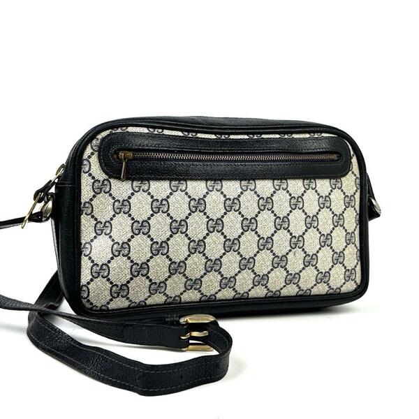 希少■GUCCI グッチ ショルダーバッグ クロスボディ 肩掛け 斜め掛け GGスプリーム PVC レザー ネイビー 総柄 ユニセックス 男女兼用