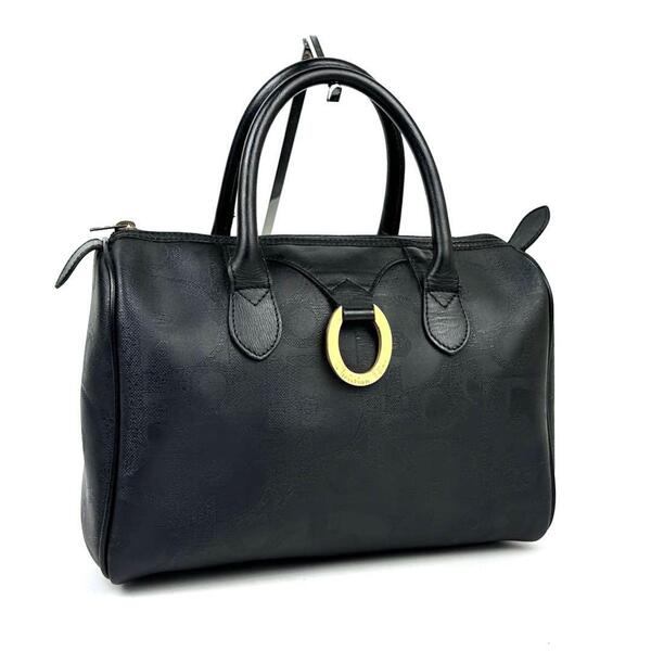 美品■Christian Dior クリスチャンディオール ディオール ハンドバッグ トートバッグ ミニボストン オーバル トロッター レザー ブラック