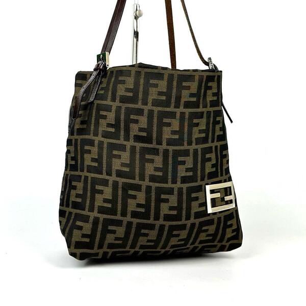 美品■Fendi フェンディ ハンドバッグ トートバッグ ズッカ柄 ズッキーノ FFロゴ キャンバス レザー ブラウン メンズ レディース 男女兼用