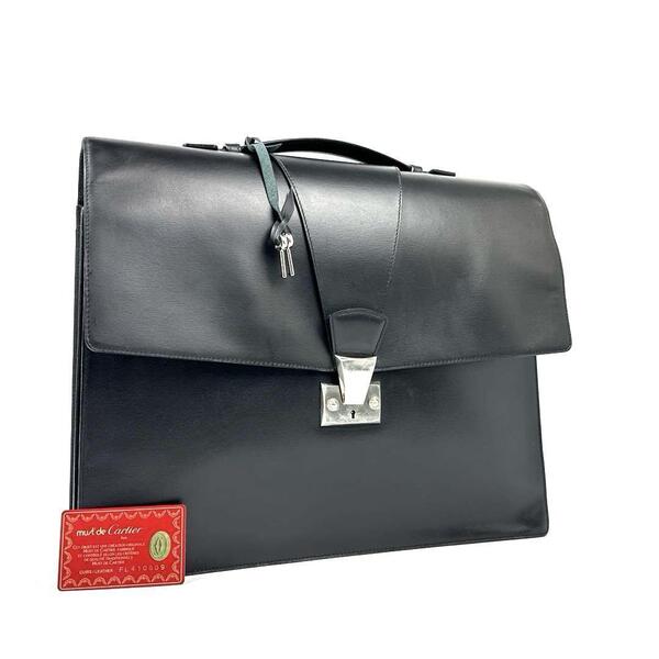 美品■Cartier カルティエ マストドゥ マストライン ビジネスバッグ ブリーフケース レザー ブラック カード付 メンズ レディース 男女兼用