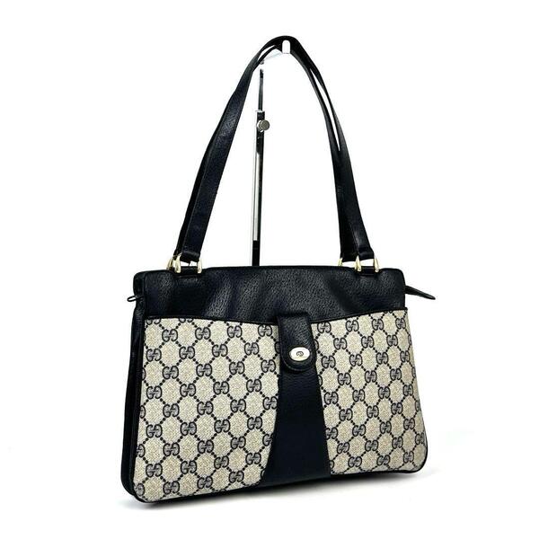 希少■GUCCI グッチ ハンドバッグ トートバッグ GGスプリーム 総柄 PVC レザー ネイビー メンズ レディース ユニセックス 男女兼用 人気