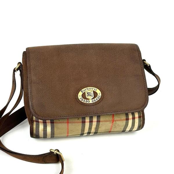 人気■BURBERRY Burberrys バーバリーズ バーバリー ショルダーバッグ クロスボディ 肩掛け 斜め掛け ノバチェック シャドーホース 茶系