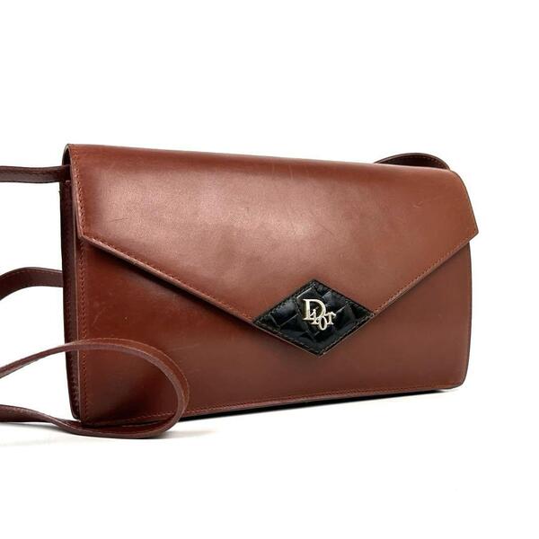 希少■Christian Dior クリスチャンディオール ディオール ショルダーバッグ クロスボディ 肩掛け 斜め掛け 2WAY ポーチ レザー ブラウン