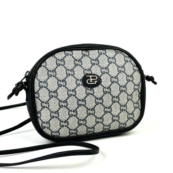 美品■GUCCI グッチ ショルダーバッグ クロスボディ 肩掛け 斜め掛け GGプラス グッチプラス ゴールド金具 PVC レザー 紺系 ユニセックス