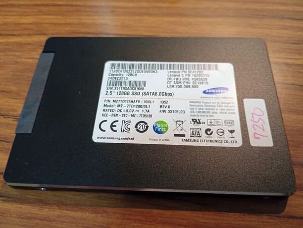 ■ SSD ■ 128GB (7250時間) Samsung 業務用 正常判定 送料無料