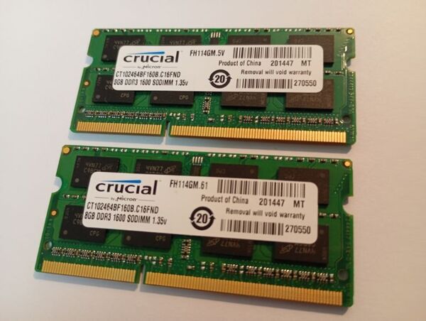 Crucial白 ② 【低電圧】 合計16GB(8GB×2枚) PC3L-12800S 揃いペア 中級者向け 1447
