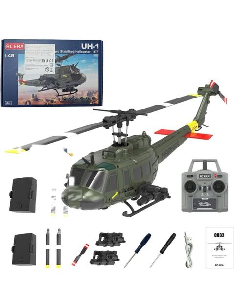 バッテリー2本 RC ERA C032 グリーン RTF UH-1D Mode1/2切替プロポ スケールヘリ 3D 6CH Huey ブラシレス RCヘリコプター 背面飛行ラジコン
