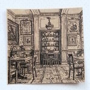 1064 カフェ 店内 客席 はんこ ハンコ ヴィンテージ アンティーク スタンプ イラスト ゴム印 レトロ 花柄 ドールハウス レストラン 喫茶店