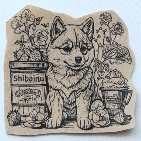 1108 柴犬 花 ソフトクリーム はんこ ハンコ ヴィンテージ アンティーク スタンプ イラスト ゴム印 レトロ 花柄 シバ犬 シバイヌ 犬 鉢植え
