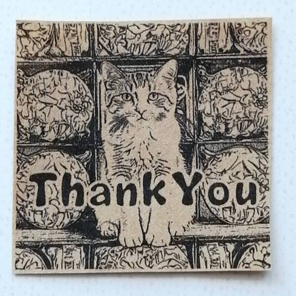 1110 ねこ 花 thankyou ポスター はんこ ハンコ ヴィンテージ アンティーク スタンプ イラスト ゴム印 レトロ 花柄 フラワーリース 猫 ネコ