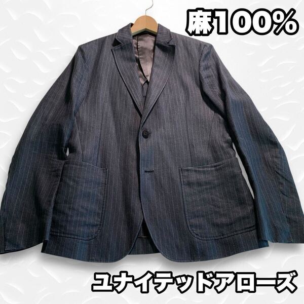ユナイテッドアローズ 麻100% リネンジャケット 麻ジャケット テーラードジャケット Mサイズ 春夏 ネイビージャケット
