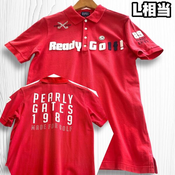 PEARLY GATES ポロシャツ L 日本製 赤 ワッペン ロゴプリント ゴルフウェア パーリーゲイツ 半袖