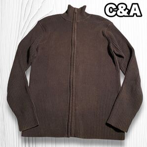 C&A ドライバーズニット リブニット ハイネック ジップアップ コットン Lサイズ アウター ニット セーター