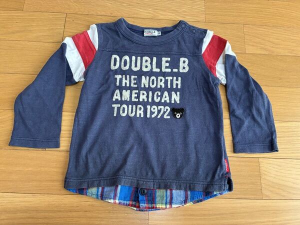 ミキハウス 長袖Tシャツ 90センチ トップス キッズ ベビー服 子供服 男の子男子 ロンT 重ね着風 ワッペン ダブルB ダブルビー